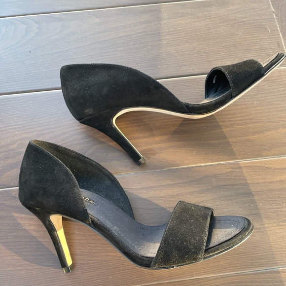 Pelle Moda Black Suade Pumps Open Toe Size 7M Vero Cuoid - Picture 2 of 8